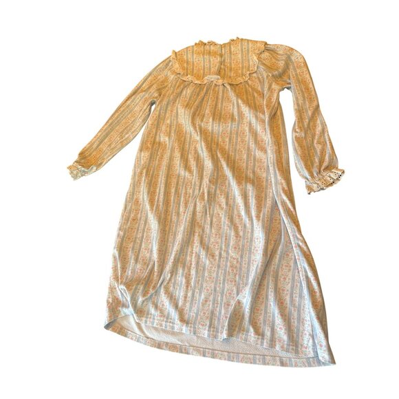 Lanz Nightgown Floral Striped Pattern Lace Trim Long Sleeve Girls Size M (7/8) - Picture 6 of 6